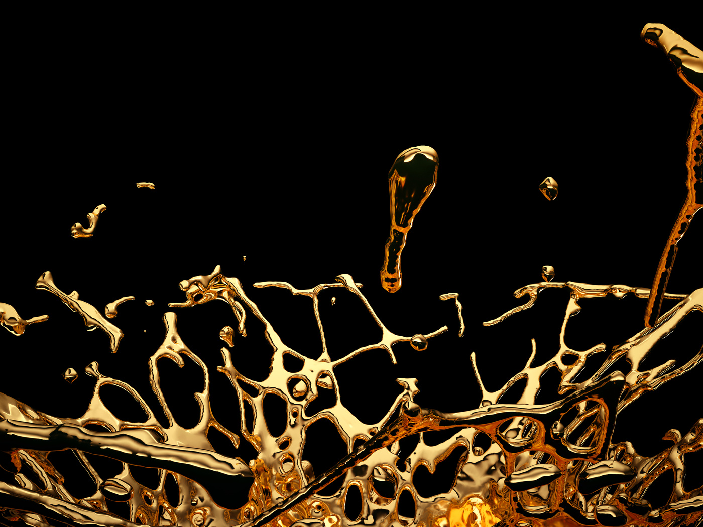 Liquid Gold or Oil Splashes Isolated on Black